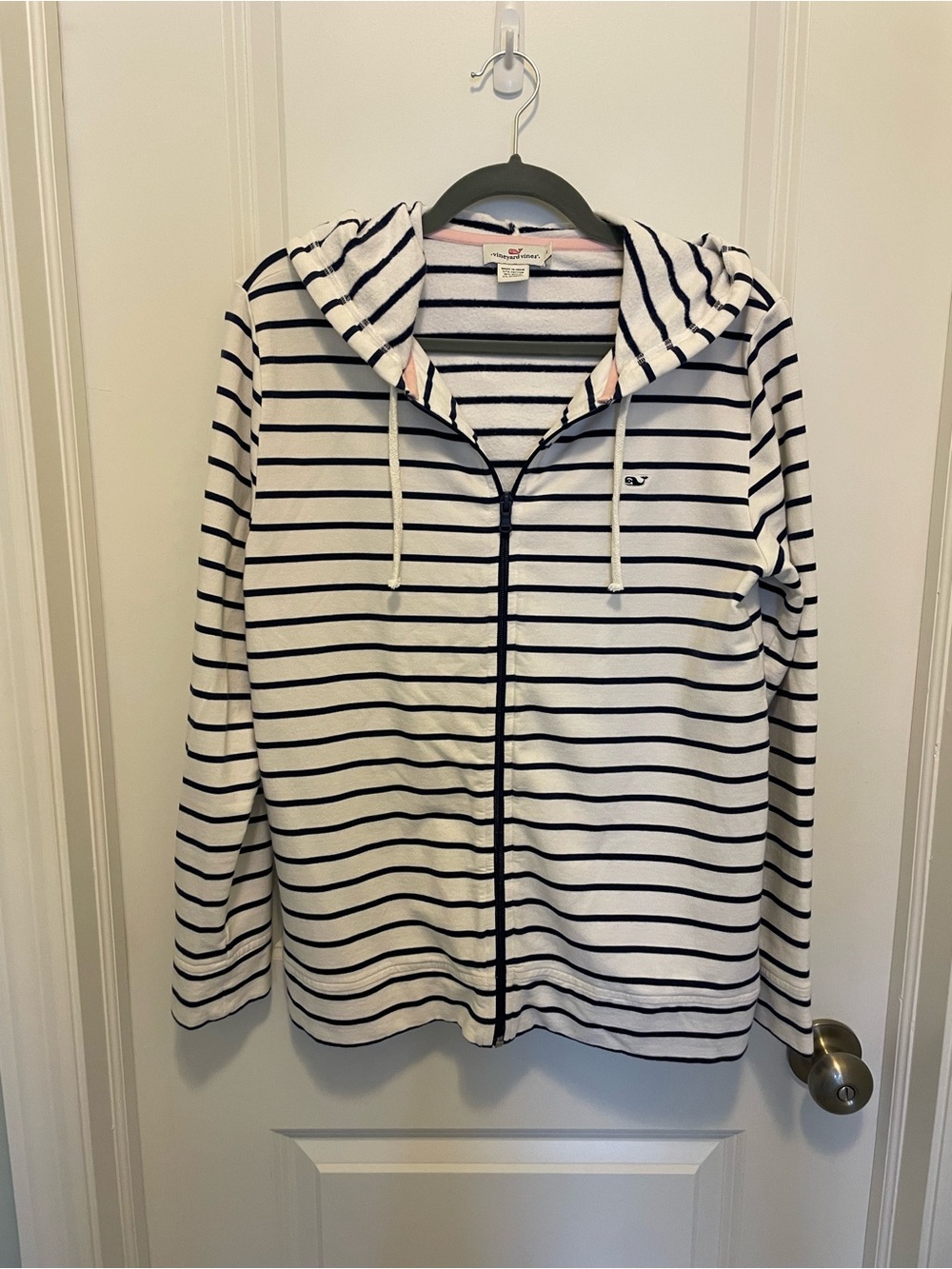 Vineyard Vines White Navy Striped Zip-Up Hoodie